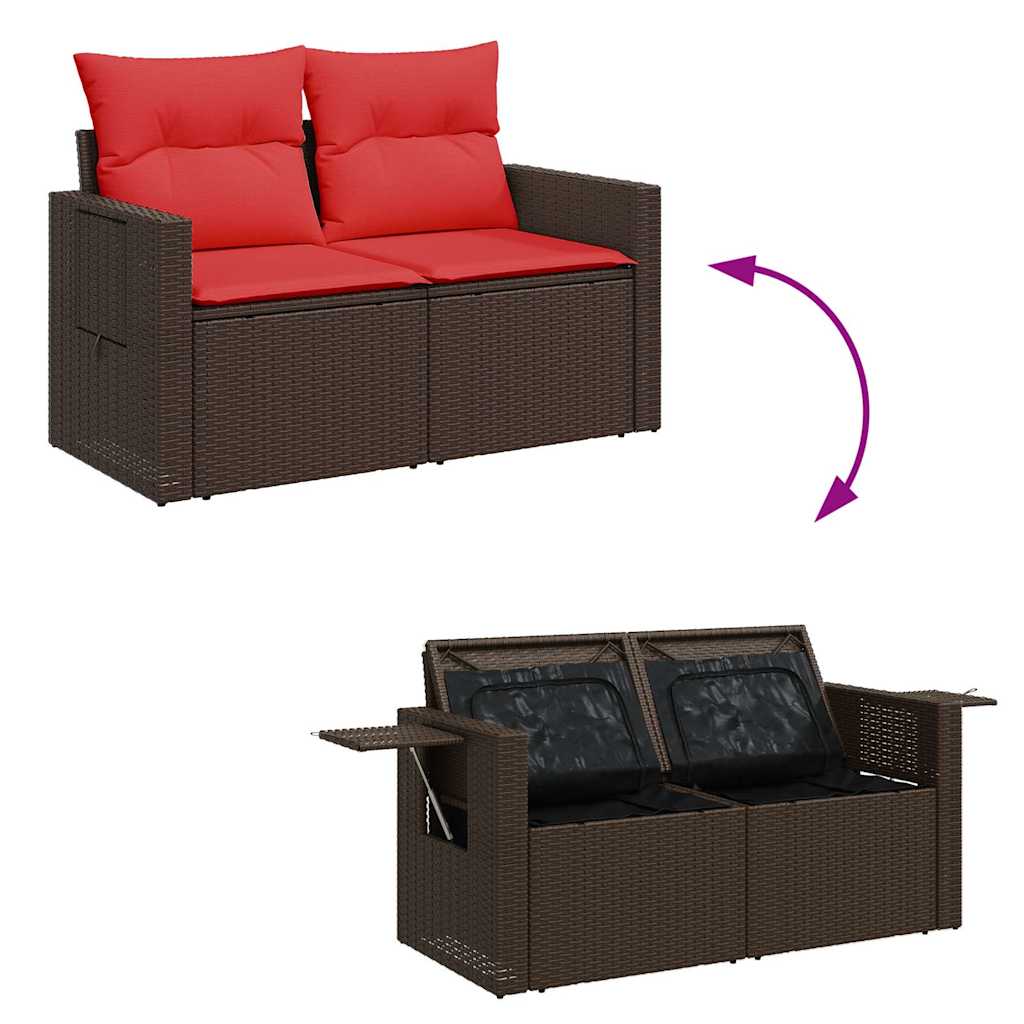 11-tlg. Garten-Sofagarnitur mit Kissen Braun Poly Rattan Akazie