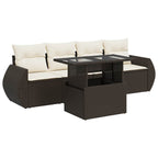 5-tlg. Garten-Sofagarnitur mit Kissen Braun Poly Rattan