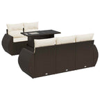 6-tlg. Garten-Sofagarnitur mit Kissen Braun Poly Rattan