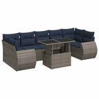 8-tlg. Garten-Sofagarnitur mit Kissen Grau Poly Rattan Akazie