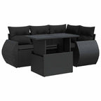 5-tlg. Garten-Sofagarnitur mit Kissen Schwarz Poly Rattan
