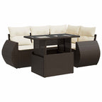 5-tlg. Garten-Sofagarnitur mit Kissen Braun Poly Rattan