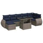 8-tlg. Garten-Sofagarnitur mit Kissen Grau Poly Rattan Akazie