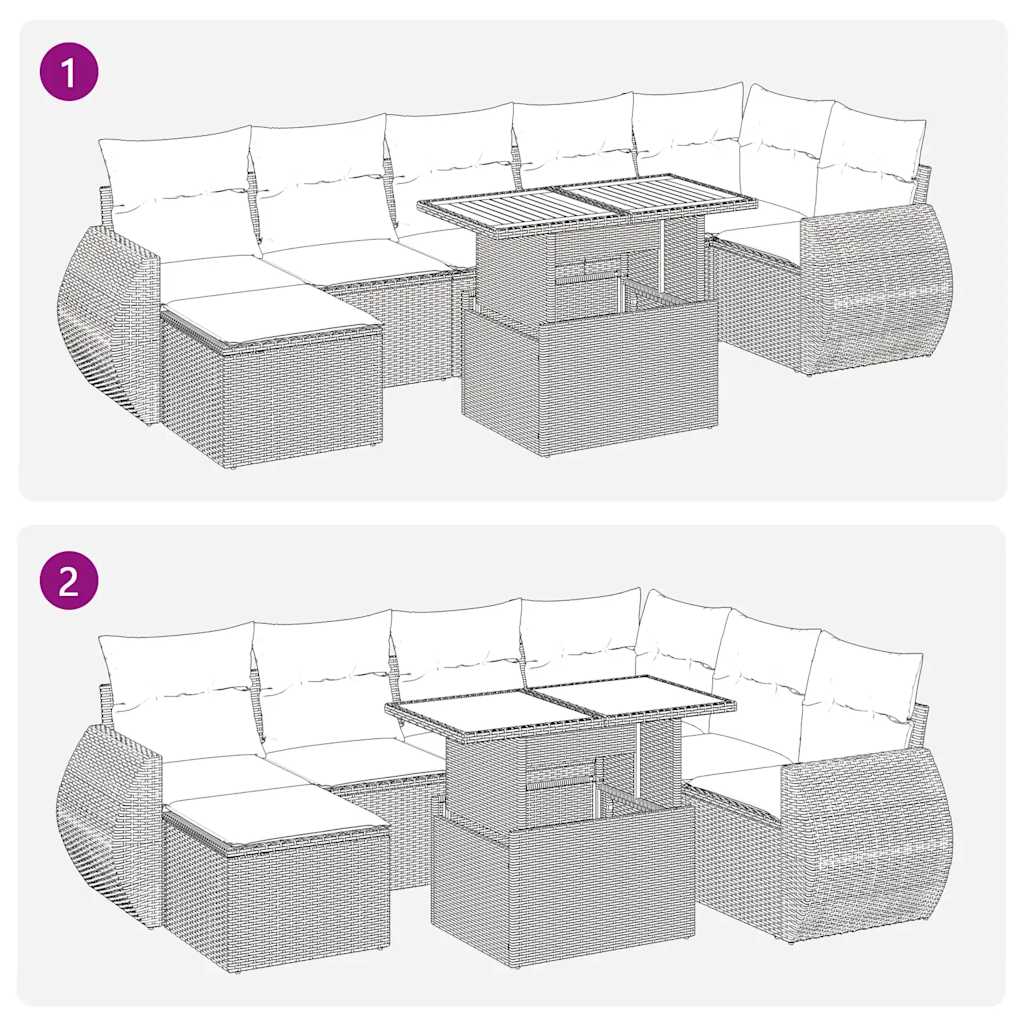8-tlg. Garten-Sofagarnitur mit Kissen Braun Poly Rattan Akazie
