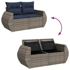 10-tlg. Garten-Sofagarnitur mit Kissen Grau Poly Rattan Akazie