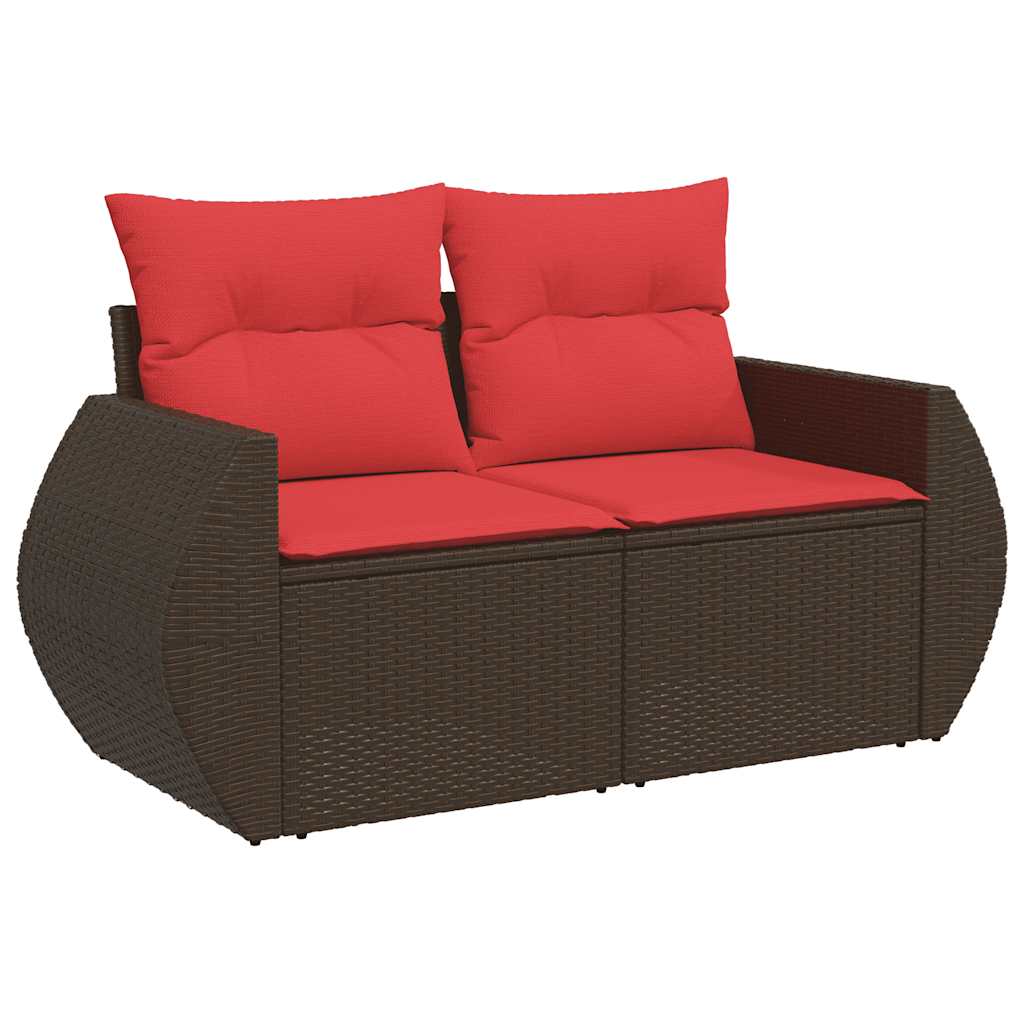10-tlg. Garten-Sofagarnitur mit Kissen Braun Poly Rattan Akazie