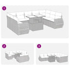 10-tlg. Garten-Sofagarnitur mit Kissen Braun Poly Rattan Akazie