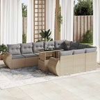 11-tlg. Garten-Sofagarnitur mit Kissen Beige Poly Rattan