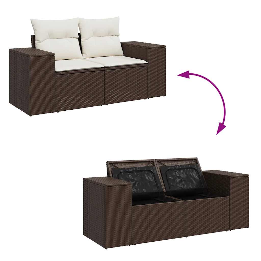 5-tlg. Garten-Sofagarnitur mit Kissen Braun Poly Rattan