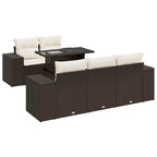 6-tlg. Garten-Sofagarnitur mit Kissen Braun Poly Rattan