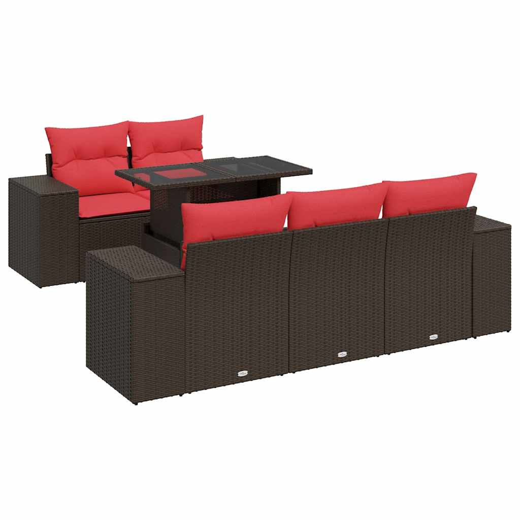6-tlg. Garten-Sofagarnitur mit Kissen Braun Poly Rattan Akazie