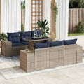 7-tlg. Garten-Sofagarnitur mit Kissen Grau Poly Rattan Akazie
