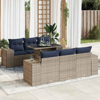 7-tlg. Garten-Sofagarnitur mit Kissen Grau Poly Rattan Akazie