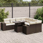 9-tlg. Garten-Sofagarnitur mit Kissen Braun Poly Rattan