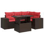 5-tlg. Garten-Sofagarnitur mit Kissen Braun Poly Rattan Akazie