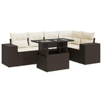 6-tlg. Garten-Sofagarnitur mit Kissen Braun Poly Rattan
