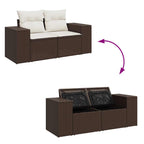 9-tlg. Garten-Sofagarnitur mit Kissen Braun Poly Rattan