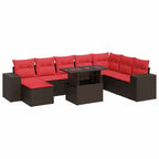 9-tlg. Garten-Sofagarnitur mit Kissen Braun Poly Rattan Akazie
