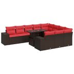 11-tlg. Garten-Sofagarnitur mit Kissen Braun Poly Rattan Akazie