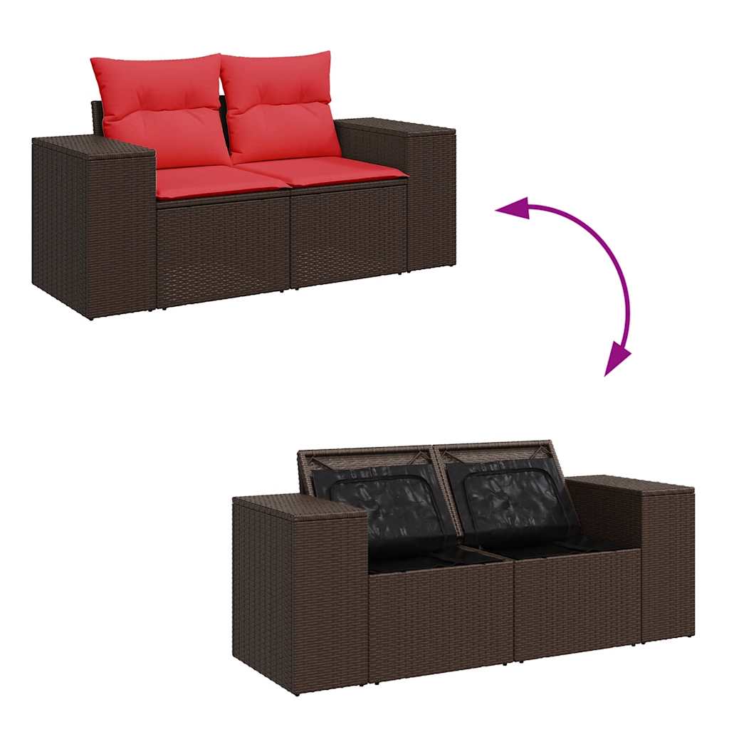11-tlg. Garten-Sofagarnitur mit Kissen Braun Poly Rattan Akazie
