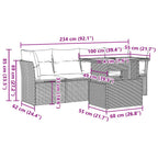 5-tlg. Garten-Sofagarnitur mit Kissen Schwarz Poly Rattan