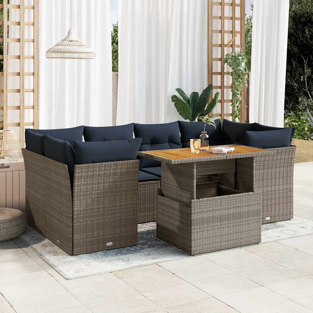7-tlg. Garten-Sofagarnitur mit Kissen Grau Poly Rattan