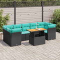 8-tlg. Garten-Sofagarnitur mit Kissen Schwarz Poly Rattan