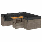 9-tlg. Garten-Sofagarnitur mit Kissen Grau Poly Rattan