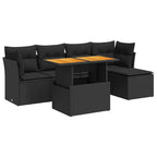 6-tlg. Garten-Sofagarnitur mit Kissen Schwarz Poly Rattan