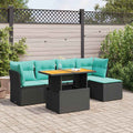 6-tlg. Garten-Sofagarnitur mit Kissen Schwarz Poly Rattan