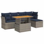 6-tlg. Garten-Sofagarnitur mit Kissen Grau Poly Rattan