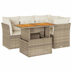5-tlg. Garten-Sofagarnitur mit Kissen Beige Poly Rattan