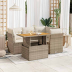 5-tlg. Garten-Sofagarnitur mit Kissen Beige Poly Rattan