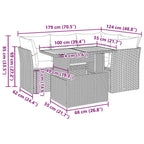 5-tlg. Garten-Sofagarnitur mit Kissen Grau Poly Rattan