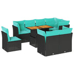 9-tlg. Garten-Sofagarnitur mit Kissen Schwarz Poly Rattan