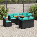 9-tlg. Garten-Sofagarnitur mit Kissen Schwarz Poly Rattan