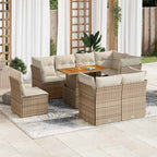 9-tlg. Garten-Sofagarnitur mit Kissen Beige Poly Rattan