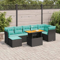 8-tlg. Garten-Sofagarnitur mit Kissen Schwarz Poly Rattan