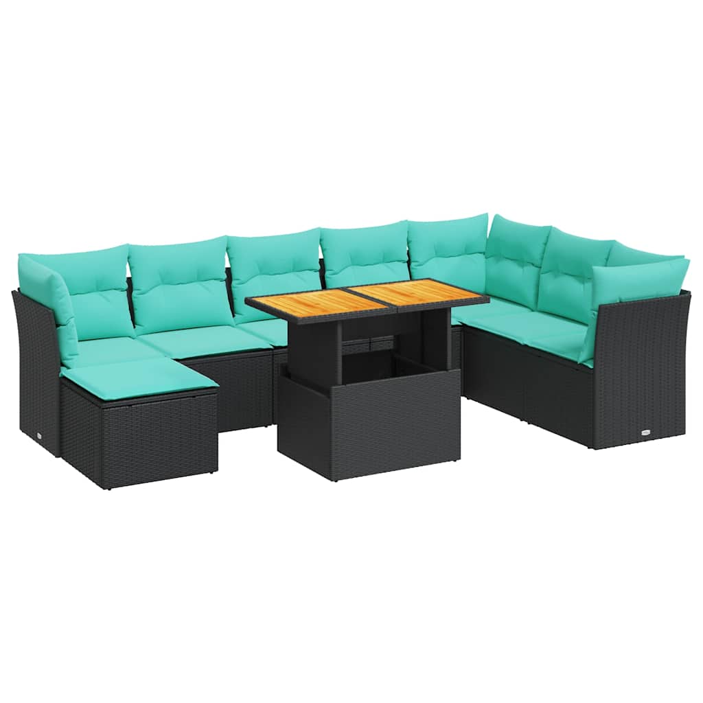 6-tlg. Garten-Sofagarnitur mit Kissen Schwarz Poly Rattan