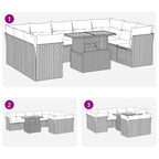 10-tlg. Garten-Sofagarnitur mit Kissen Beige Poly Rattan