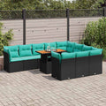 11-tlg. Garten-Sofagarnitur mit Kissen Schwarz Poly Rattan