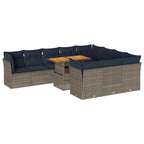 11-tlg. Garten-Sofagarnitur mit Kissen Grau Poly Rattan