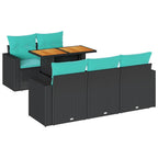 6-tlg. Garten-Sofagarnitur mit Kissen Schwarz Poly Rattan
