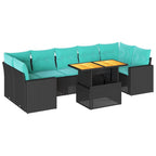 8-tlg. Garten-Sofagarnitur mit Kissen Schwarz Poly Rattan