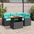 5-tlg. Garten-Sofagarnitur mit Kissen Schwarz Poly Rattan