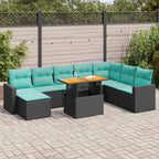 9-tlg. Garten-Sofagarnitur mit Kissen Schwarz Poly Rattan