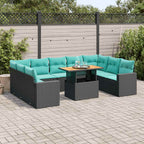 10-tlg. Garten-Sofagarnitur mit Kissen Schwarz Poly Rattan