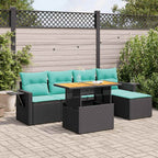 6-tlg. Garten-Sofagarnitur mit Kissen Schwarz Poly Rattan