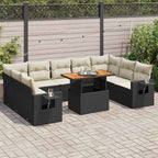 10-tlg. Garten-Sofagarnitur mit Kissen Schwarz Poly Rattan