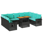 10-tlg. Garten-Sofagarnitur mit Kissen Schwarz Poly Rattan